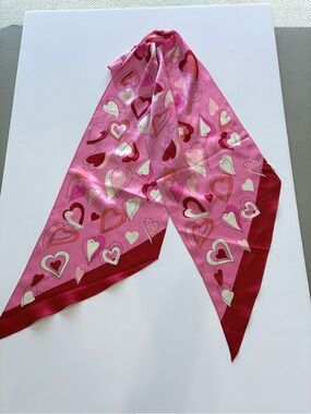 Talbots Pink Multi Heart Silk Scarf